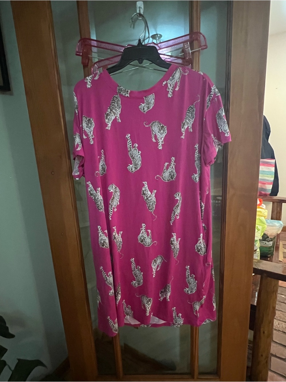 Pink Tiger Print Short Sleeve Women's Dress
